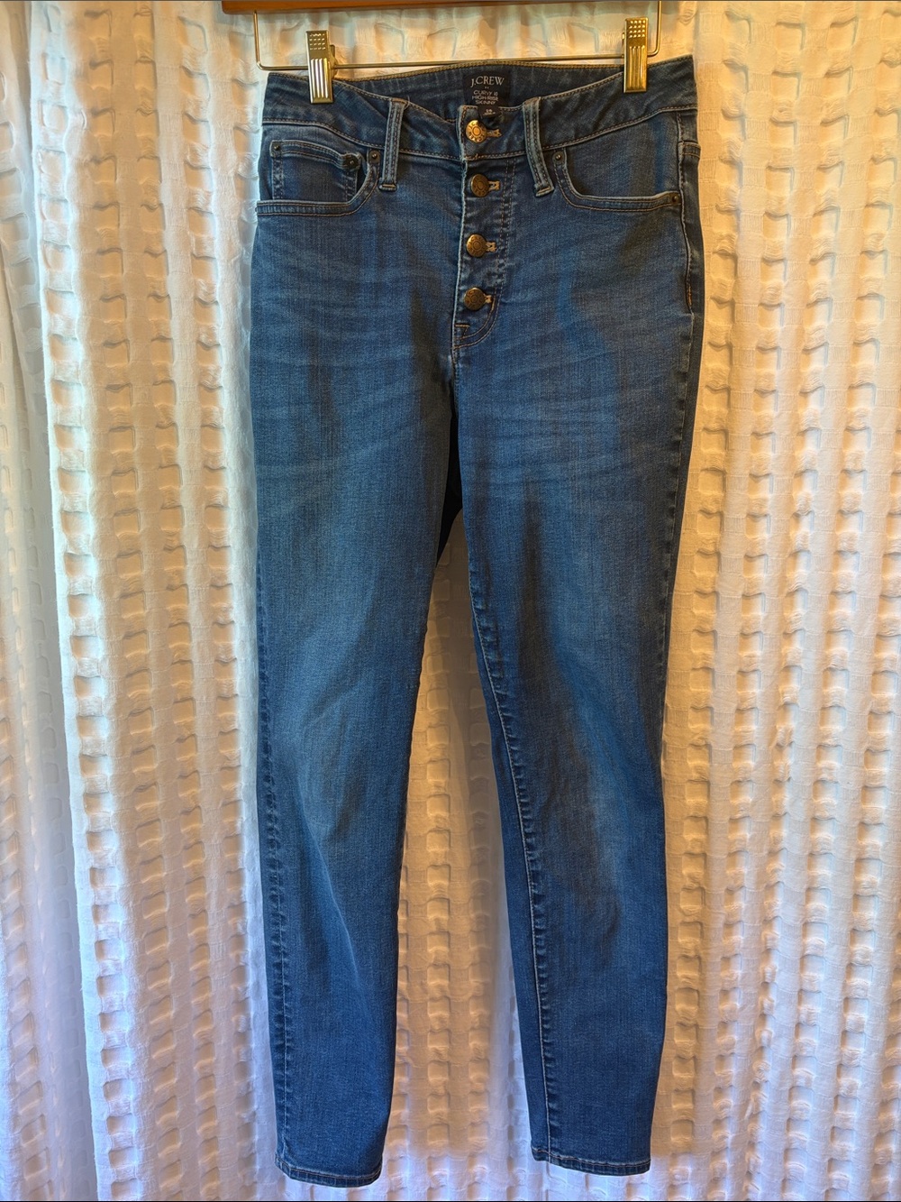 J. Crew Skinny High-Rise Button-Fly Jeans in Medium Blue Wash